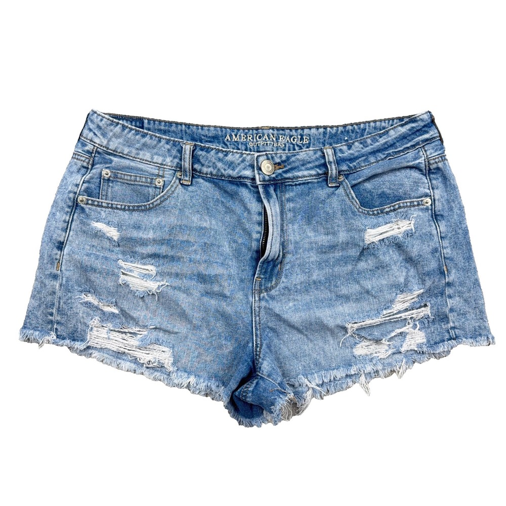 American Eagle Shorts Women 14 Tom Girl Shortie Cut Off Mid Rise Distressed Hole